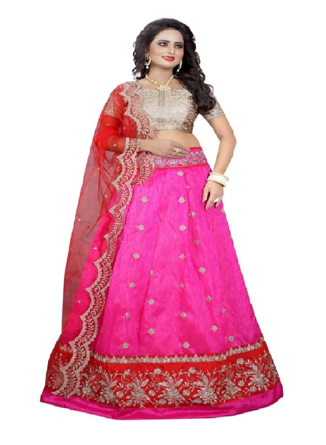 roop craft women's silk lehenga choli with blouse and chunri (pink, free size)