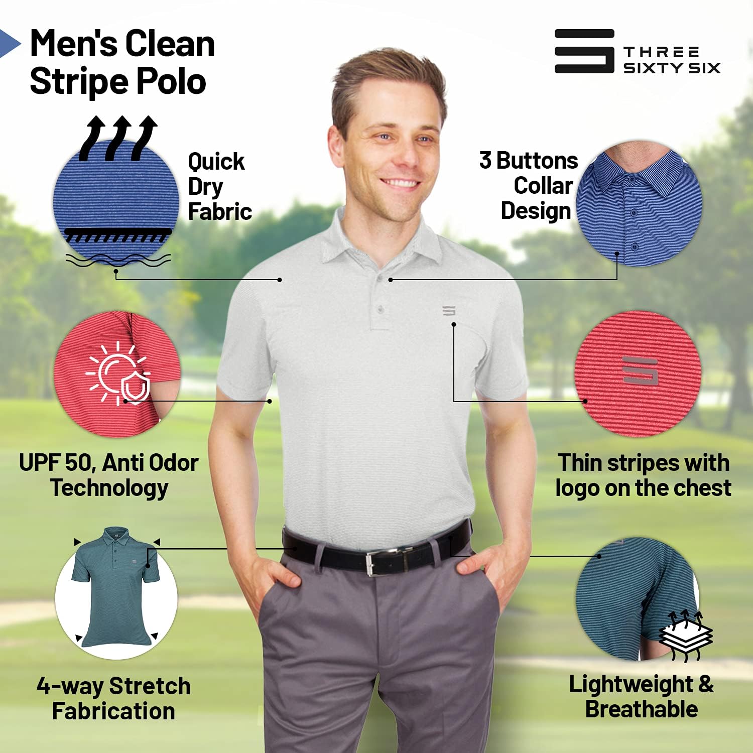 Three Sixty Six Golf Shirts for Men - Men’s Quick Dry Collared Polo Shirt - 4-Way Stretch & UPF 50: Clothing
