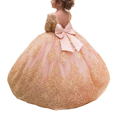 pink and gold flower girl dresses