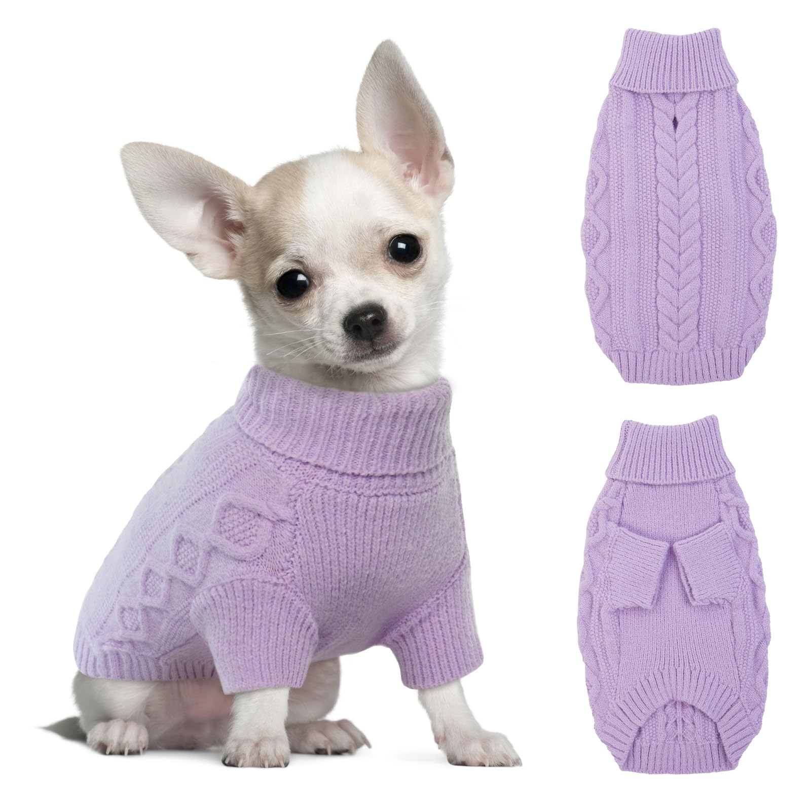 Hjumarayan Dog Jumpers Small, Knitted Jumpers for Puppy Small Dogs, Warm Pet Clothes Outfit for Winter Outdoor, Soft Sweater Thick Coat for Chihuahua, Yorkshire Terrier, Purple XS