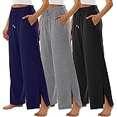 Evervibe 3 Pack Women's Wide Leg Sweatpants Split Hem Lounge Pants Casual Baggy High Waisted Drawstring Sweatpant with Pocket