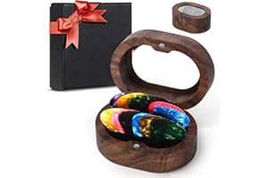 DoubleCare Walnut Guitar Pick Case Set with 12 Celluloid Picks in 3 Thicknesses, Premium Guitar Pick Holder, Mini Jewelry Box, Guitar and Bass Gift for Son, Mother, Father, Friend, Teacher