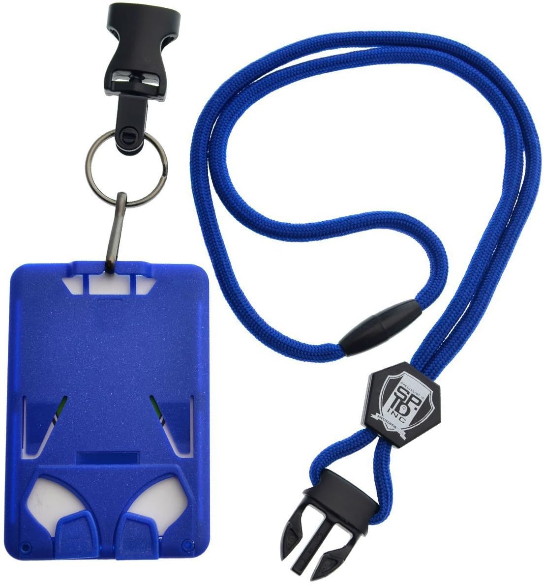 Specialist ID Vertical Top Load Three Card Badge Holder - Hard Plastic with Heavy Duty Breakaway Lanyard w Quick Release Metal Clip & Key Ring (One Holder / 3 Cards Inside) (Black) : Office Products