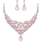BriLove Wedding Jewelry Set for Women Bride, Gorgeous Stunning Crystal Marquise Teardrop Cluster Statement Necklace Dangle Drop Earrings Prom Accessories