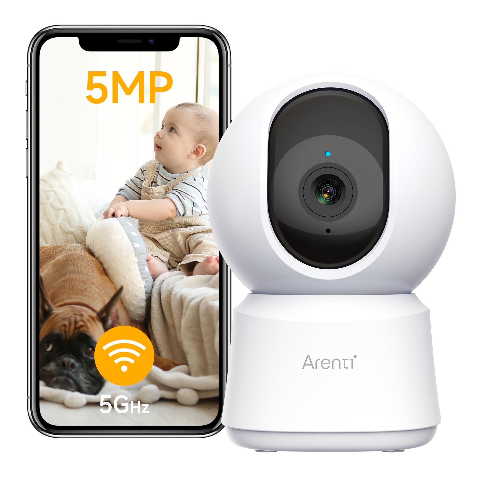 ARENTI 3K 5MP Pet Dog Cameras with App,5Ghz&2.4G WiFi 6 Baby Monitor,Security Camera Indoor,Motion Tracking,Sound Detection,Night Vision,360°View,Two-Way Audio,Works with Alexa (P2F)