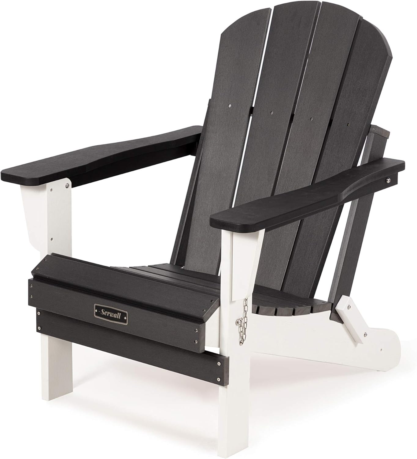 SERWALL Folding Adirondack Chair Patio Chairs Lawn Chair Outdoor Chairs Painted Adirondack Chair Weather Resistant- Black & White Ideal for Lawn, Garden, Firepit