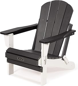 SERWALL Folding Adirondack Chair Patio Chairs Lawn Chair Outdoor Chairs Painted Adirondack Chair Weather Resistant- Black & White Ideal for Lawn, Garden, Firepit