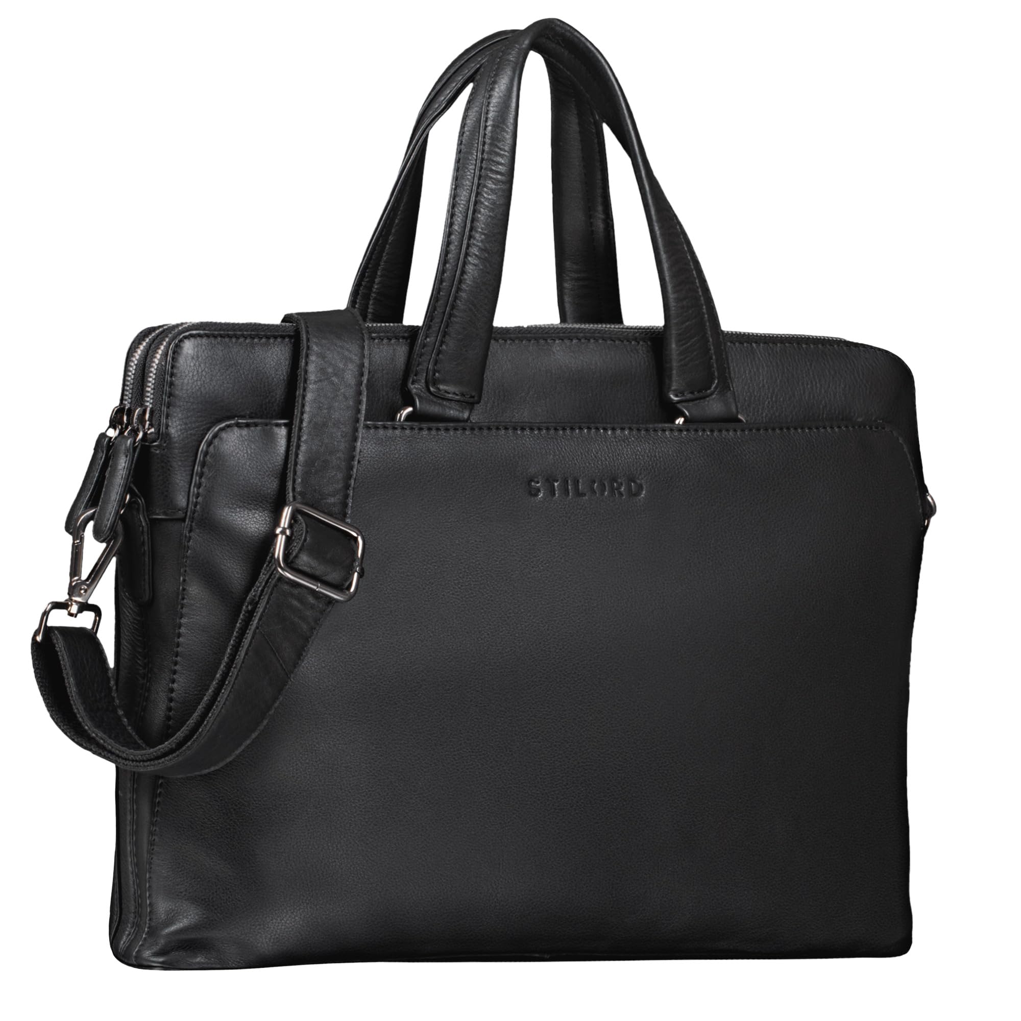 STILORD "Kylie" Ladies Leather Briefcase Bag Vintage Business Bag Women Portfolio Laptop Bag 13,3 Inch Satchel in Genuine Leather Colour:Black
