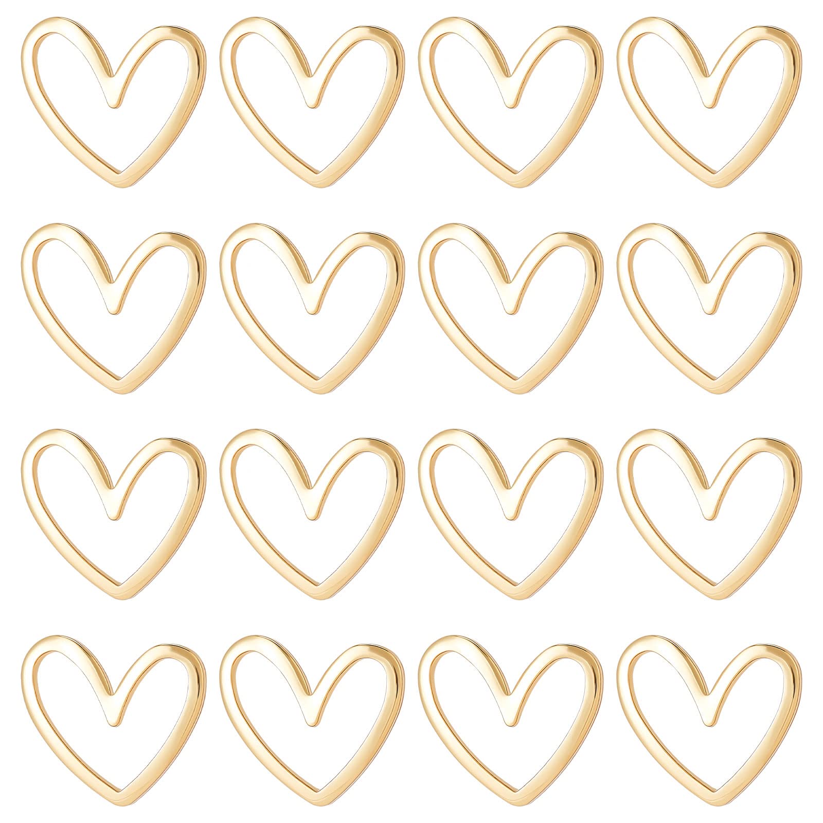 Beebeecraft 1 Box 30Pcs 18K Gold Plated Heart Links Love Heart Hollow Frames Bezel Connector 11.5x13x1mm for Valentine's day Gifts Earring Necklace Jewelry Making