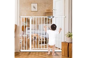 ZAAOEHA 36" Extra Tall Baby Gate for Stairs Doorways, 29.5"-49" Extra Wide Pressure Mounted Dog Gate, Auto Close Easy Walk Through Child Safety Gate for Kids Toddlers Pets, No Drilling, White