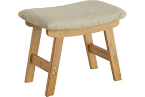 FURSHUS Foot Stool Ottoman Foot Rest Under Desk,Small Stool for Living Room, Bedroom and Kitchen (Natural Legs - Beige Stool Surface)