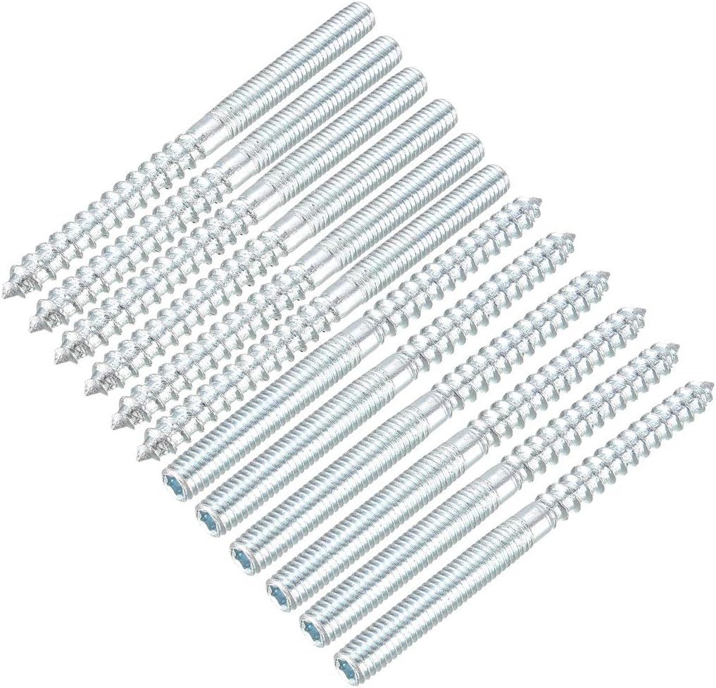 sourcing map M6 Hanger Bolts Length 3-1/8"(79mm) Double Headed Bolts Self-Tapping Screw 6mm Wood Joint Furniture Legs 12pcs