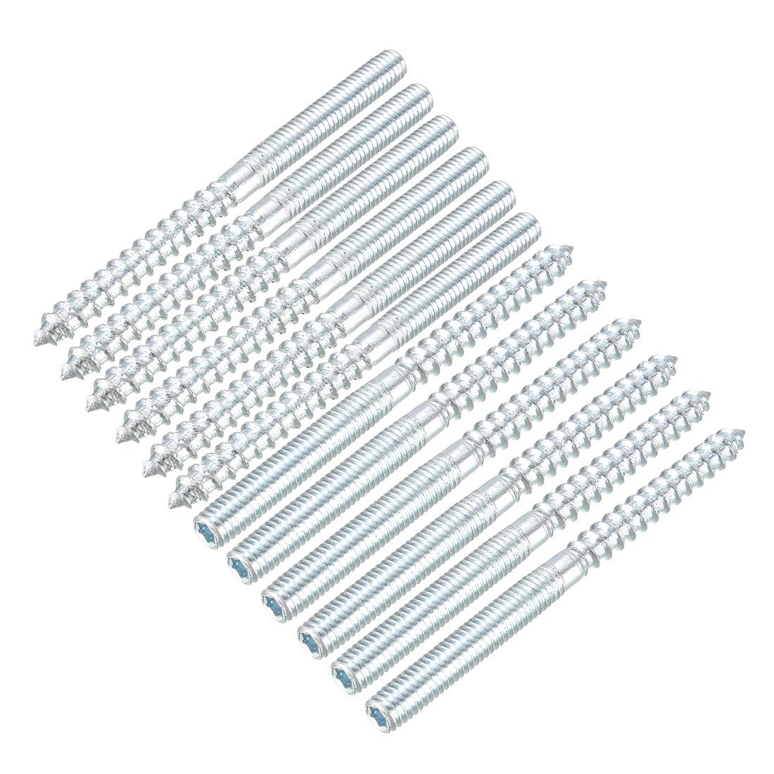 sourcing map M6 Hanger Bolts Length 3-1/8"(79mm) Double Headed Bolts Self-Tapping Screw 6mm Wood Joint Furniture Legs 12pcs