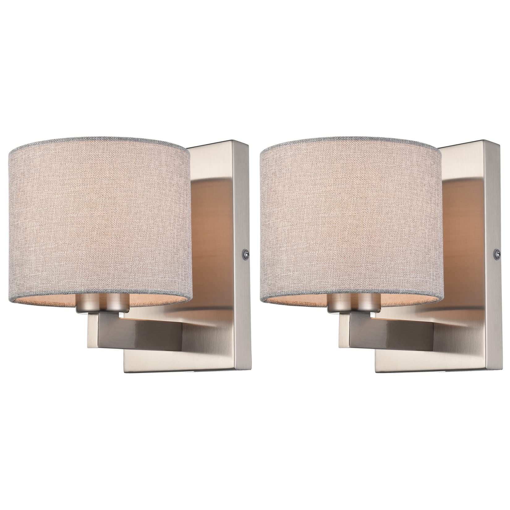 Photo 1 of SAMTEEN Modern Wall Sconces Set of Two Brushed Nickel Sconces Wall Lighting 1-Light Drum Wall Sconce Fabric Shade Wall Lamps for Bedroom Hallway Living Room Bathroom