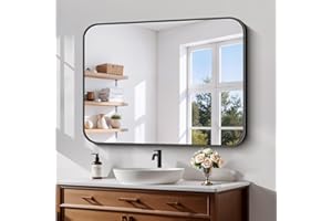 Koonmi Black Framed Bathroom Mirror - 30x40 Inch Shatterproof Tempered Glass Vanity Mirror for Bathroom Sink, Wall Mounted with Matte Aluminum Alloy Frame, No Distortion, Modern Decor