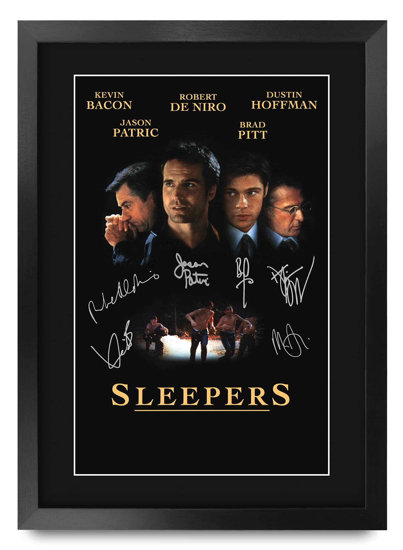 HWC Trading FR A3 Sleepers Movie Poster Robert De Niro, Dustin Hoffman, Brad Pitt Gifts Printed Poster Signed Autograph Picture for Movie Memorabilia Fans - A3 Framed