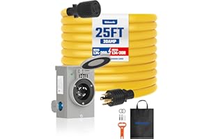 WILAWELS 30 Amp 25FT Generator Cord and Power Inlet Box Kit, NEMA L14-30P to L14-30R, 4 Prong STW Power Cord with Twist Lock Connector, Pre-Drilled 30 Amp Inlet Box for Generator to House, Y325CB06