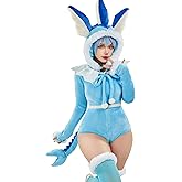 Mobbunny Women Onesie Pajamas Halloween Christmas Sleepwear Animal Romper Fuzzy Blue Loungewear Fluffy Hooded Homewear