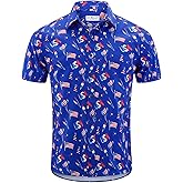 ENVMENST Men's American Flag Button Down Shirts Casual Short Sleeve Patriotic Hawaiian Shirt