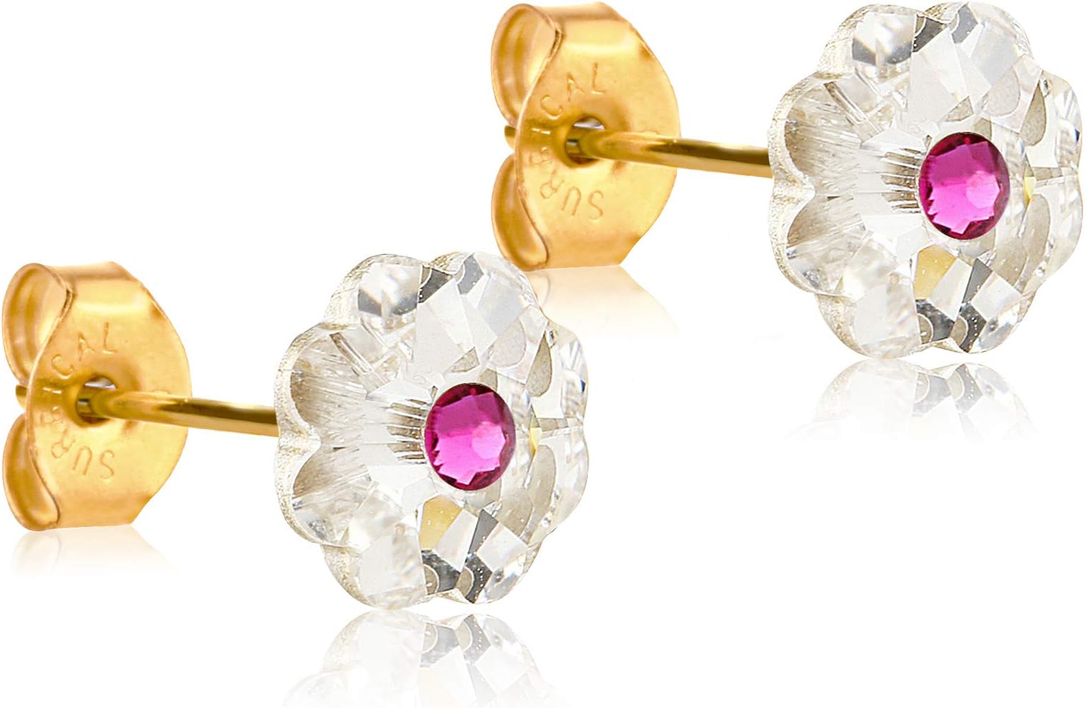 14k Gold Coated Stud Earrings for Women & Girls| 8mm Swarovski Flower Crystals| Made With Hypoallergenic, Surgical Steel| Small, Colorful & Cute Quality Ear Studs| Jewelry Gifts