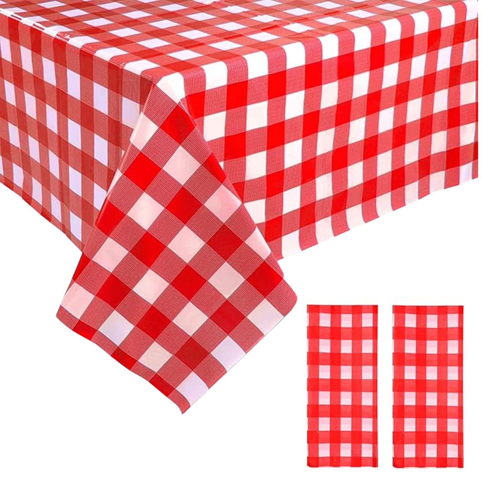 ZSYIULIA 2pcs 137 x 274cm Red Checkered PVC Table Cloth Wipeable Tablecloths Rectangular,Plaid Tablecloth Plastic Clean Tablecloth Waterproof, Oil-proof Table Cover for Birthdays Weddings Christmas