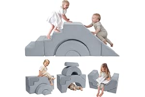 MeMoreCool Modular Kids Sofa – Convertible Foam Couch with Slide & Stair, Playroom & Bedroom Sectional Child Furniture | Soft Washable Cover | Ages 3+ | Grey