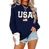 Lacozy Womens USA Sweatshirt Crewneck American Flag Sweater Long Sleeve 4th of july T shirts Loose Fit Pullover Tops Fall