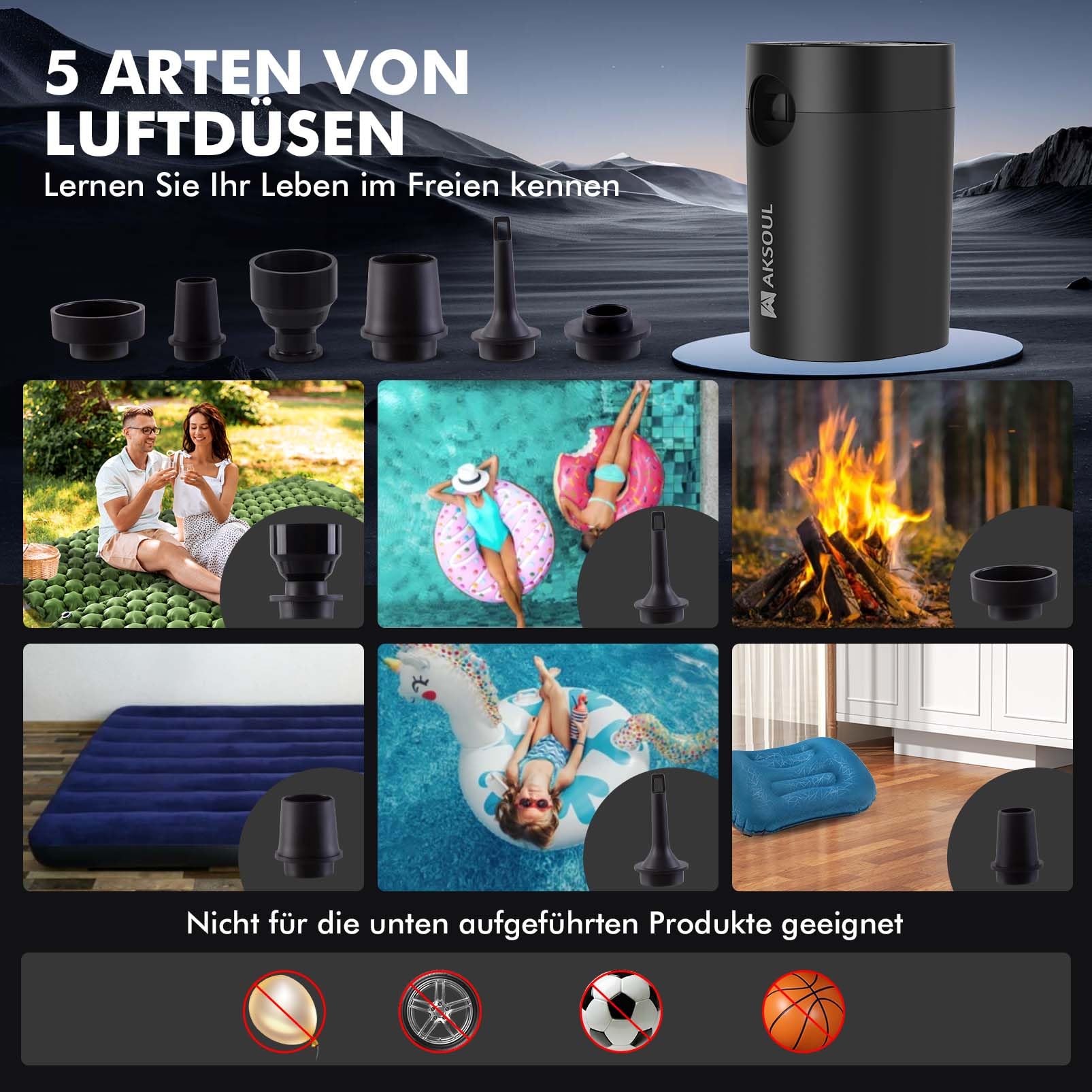 Elektrische Luftpumpe Akku Pumpe für luftmatratze: Mini Portable Electric Air Tiny Pump USB Batterie Elektrisch Klein Elektropumpe kleine Kompressor mit Licht für Pool Camping Matratze Luftbett 6