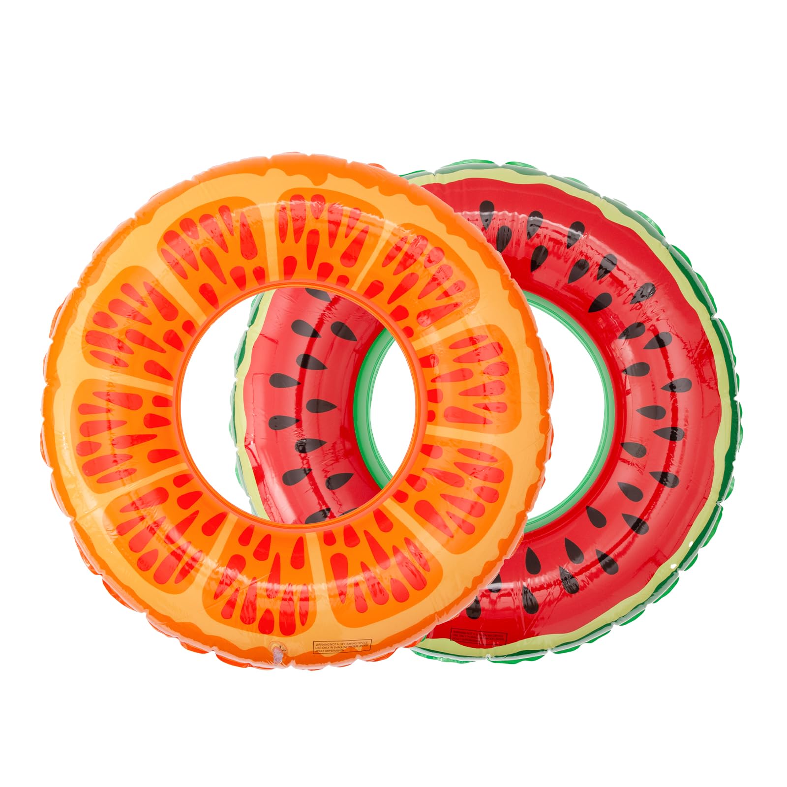 Pukitt 2Pcs Inflatable Swim Ring Summer Fruit Painting Orange, And Watermelon Swimming Ring, 90cm Transparent Floating Ring For Summer Pool Party