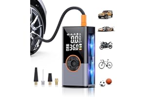 KUXISA Tire Inflator Portable Air Compressor, 150 PSI Air Pump for Car Tires with Digital Pressure Gauge, LED Light and Auto Shut-Off Function, Cordless Air Compressor for Car, Motorcycle, Bicycle, Ball