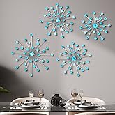 Funnymoom 4 Pcs Starburst Wall Decor Bling Crystal Wall Art Rhinestones Sunburst Home Decorative Bling Hanging Diamond Accents Metal Gold Decor Art for Living Room Bedroom Entryway Office(Blue)