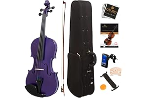 Mendini By Cecilio Violin For Kids & Adults - 4/4 MV Purple Violins, Student or Beginners Kit w/Case, Bow, Extra Strings, Tuner, Lesson Book - Stringed Musical Instruments