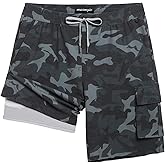 maamgic Mens Swim Trunks with Compression Liner 9 inch Quick Dry Men Bathing Suit Stretch Board Shorts