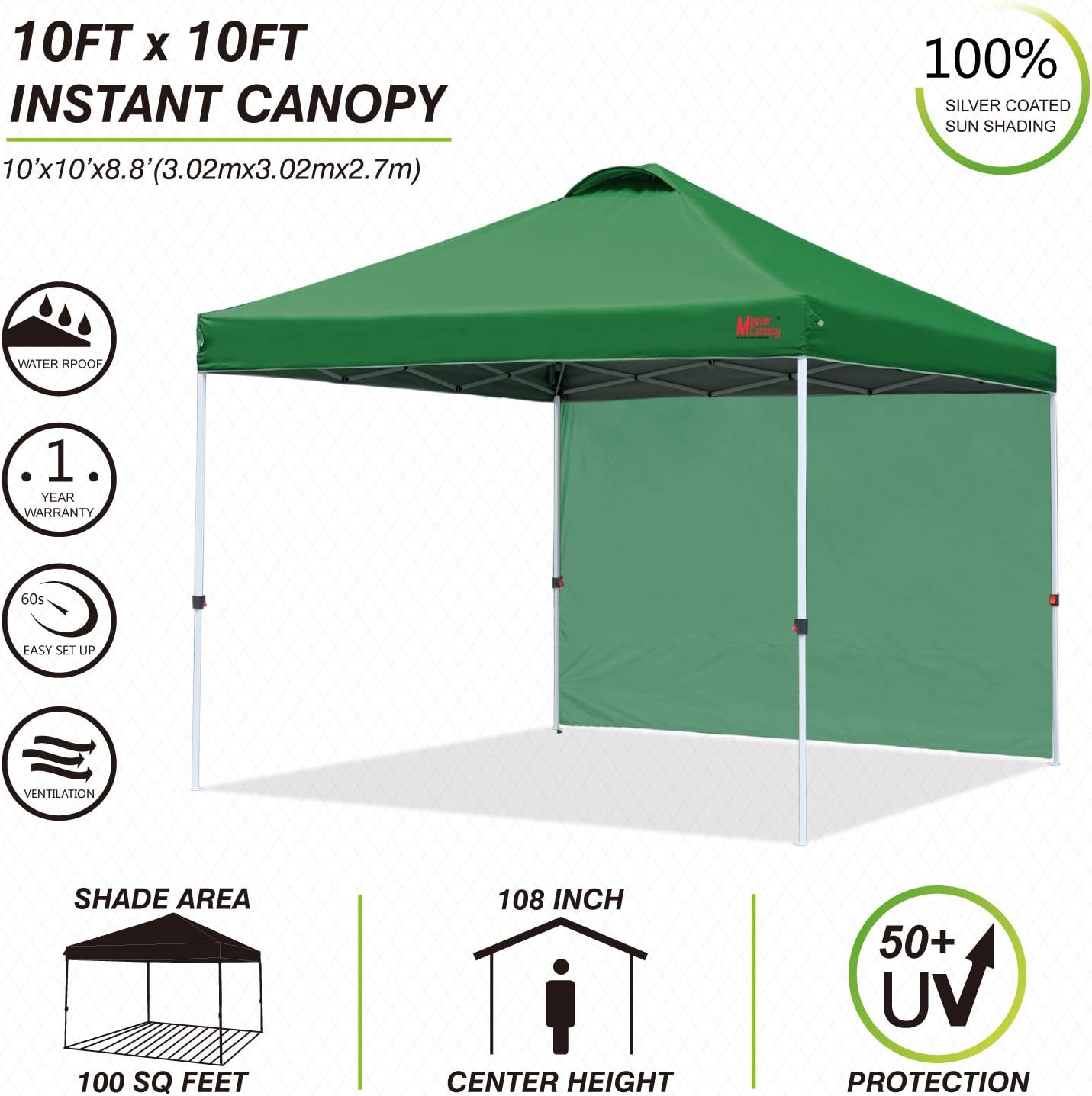 MASTERCANOPY Durable Ez Pop-up Gazebo Tent with 1 Sidewall (3x3M,Forest Green) - Image 4