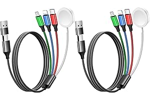 Renmou 2Pack for Apple Watch Charger,4 in 2 Multi Charging Cable,Type C/Lightning/Micro USB Nylon Braided Travel Vacation Essentials Compatible with iWatch Series,for iPhone Series-Multicolor(5FT)