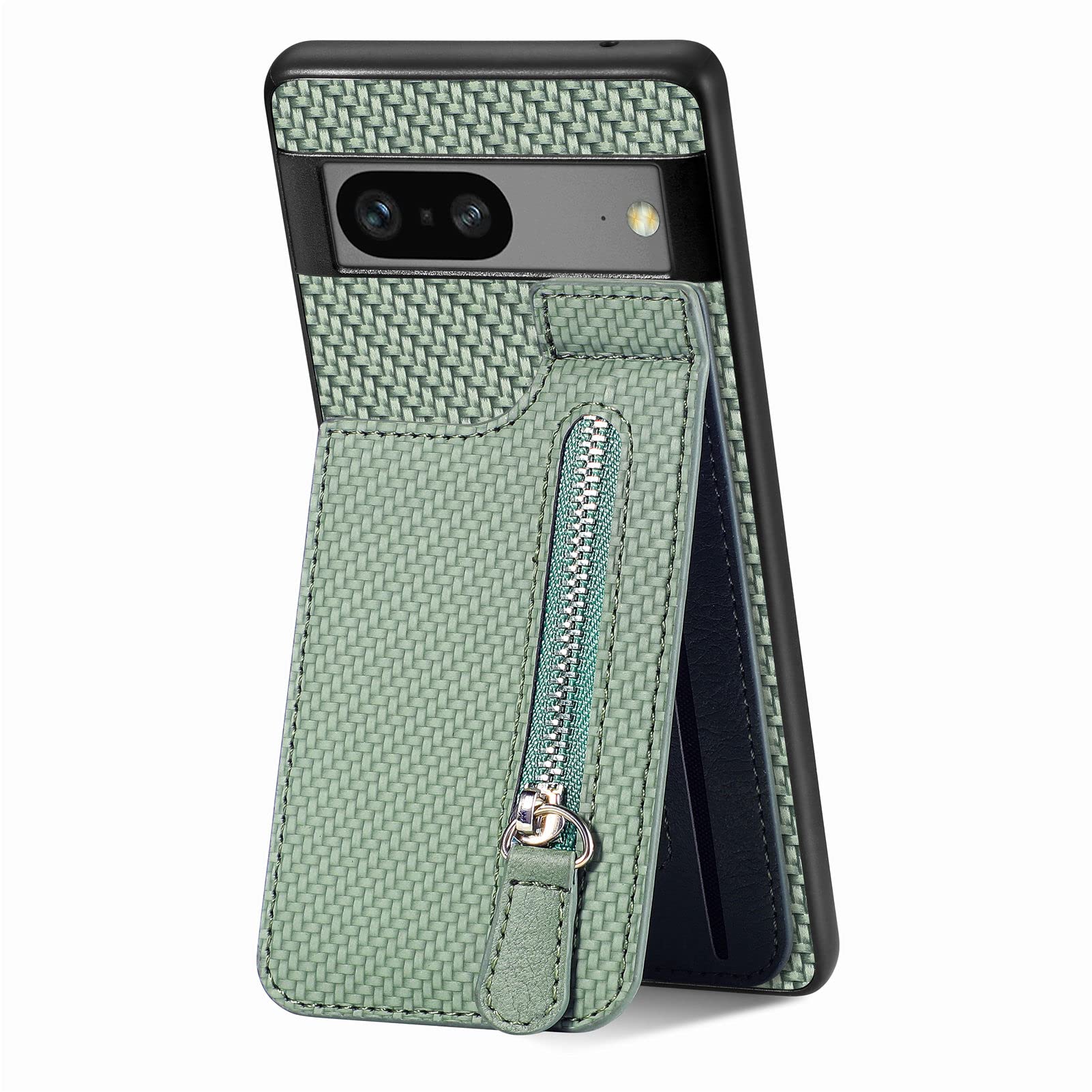 QIWEIQING Case for Google Pixel 9 Pro XL, Luxury PU Leather Case [Magnetic Clasp] [Card Slots] Stand Function Fibre Texture Durable Soft TPU Back Wallet Cover for Google Pixel 9 Pro XL.Green SDK