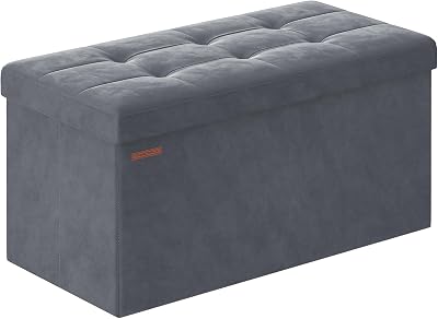 SONGMICS Storage Ottoman Foldable Foot Rest 38x76x38 cm Slate Grey LSF247G51