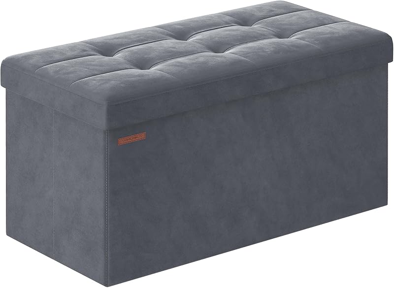 SONGMICS Storage Ottoman Foldable Foot Rest 38x76x38 cm Slate Grey LSF247G51