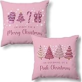 MNASAIOO I'm Dreaming of A Pink Christmas Tree Decorative Throw Pillow Covers Set of 2, Trendy Coquette Pillows Covers for Girly Room Girls,Preppy Pillow Cases Decor for Couch Bedroom Winter 18x18in