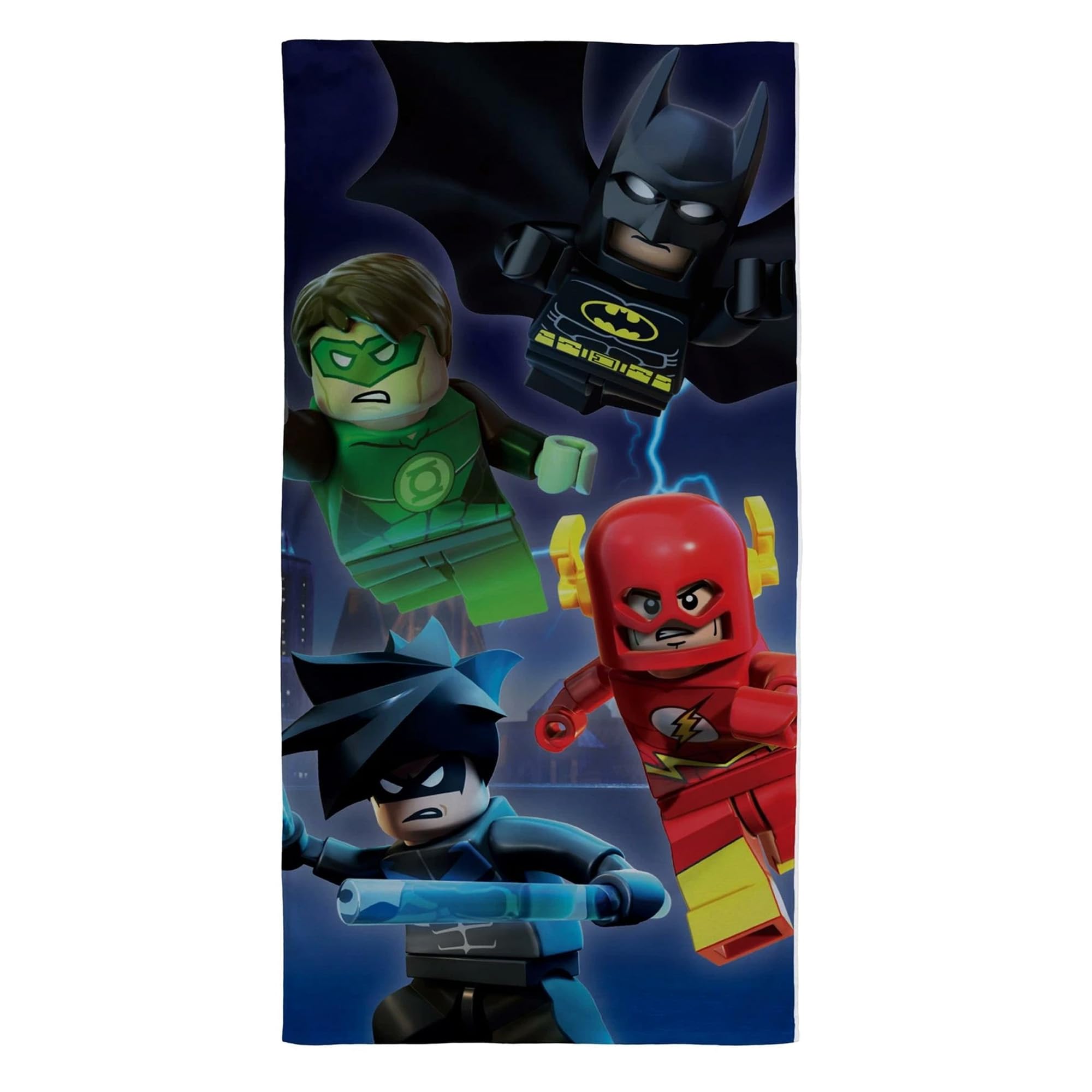 Official Lego DC Superheroes Beach Towel - Batman, Flash, Nightwing & Green Lantern Design - 70 x 140cm - 100% Cotton