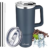 GUDEMAO 40 oz Tumbler with Handle, Insulated Tumbler with Lid and Straw, Reusable Stainless Steel Vacuum Insulated Cup, 100% Leak Proof Thermal Travel Coffee Mug Cup for Cold and Hot (Deep Blue)