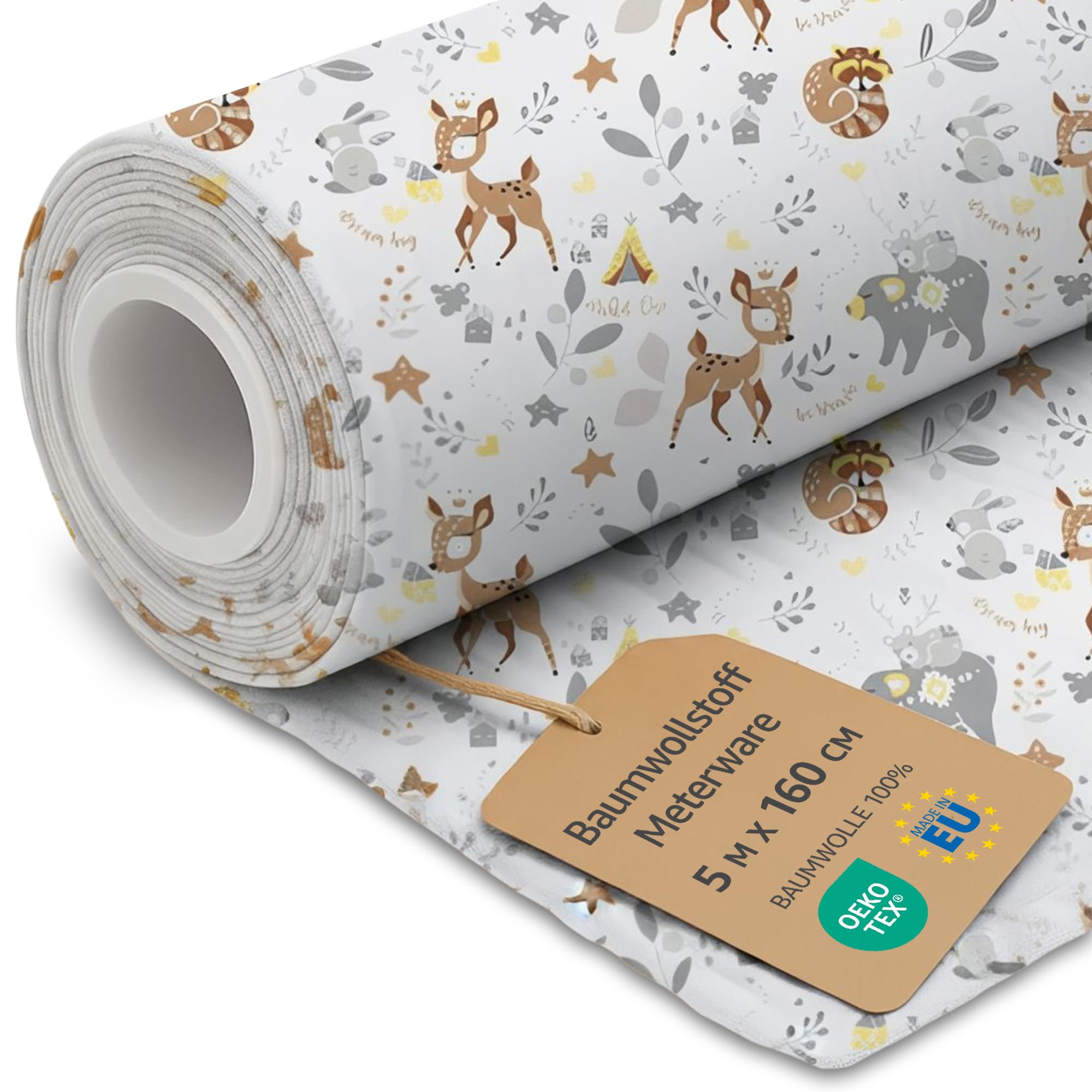 Fabric by the Meter Cotton 5 M x 160 cm - Fabrics for Sewing Decoration and DIY Projects Ideal for Clothing Home Textiles and craftwork Oeko-Tex Deer