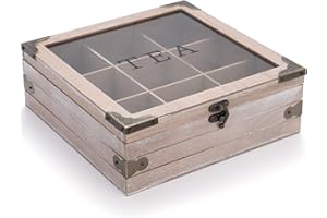 handrong Tea Box Organizer - Rustic Tea Bag Storage,Teas Bag Holder for Coffee Sugar Pods Packets & More – Elegant Tea Storage Solution for Home & Kitchen (Gray)