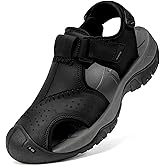Boveshorn Mens Athletic Hiking Sandals Closed Toe Leather Water Shoes Summer Outdoor Sport Sandals for Trail Beach Walking Waterproof B-Black