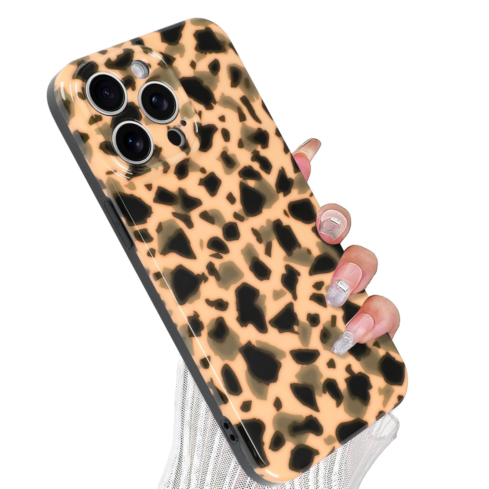 Wlxee for iPhone 13 Pro Case, Aesthetic Tortoise Shell Leopard Pattern, Slim Shockproof Translucent Matte White Cover, Full Camera Protection with Screen Protector, Trendy Case for Women