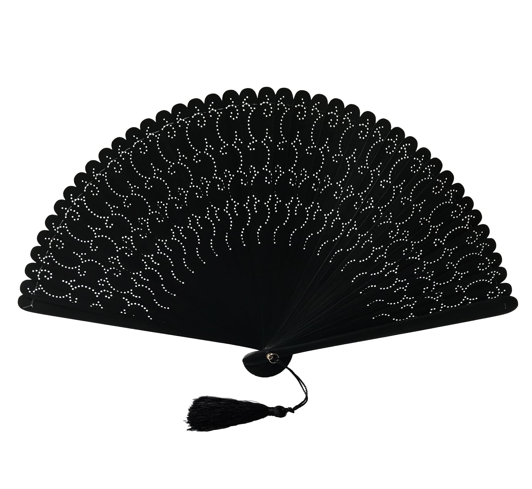 FANSOF.FANS Hand Fan Made with Finest Bamboo Carved Black Wooden Folding Hand Held Hand Foldable Fan with a Pouch (HQF16)
