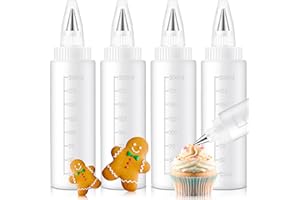 Yiyiring 4 Pcs Plastic Squeeze Bottles for Cookie Icing Bottle Decorating Supplies Squeezing Applicator Writer for Food Color