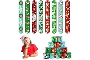 CCINEE 48Pcs Christmas Slap Bracelets，Xmas Slap Wristbands Assorted Pattern Snap Wristbands for Kids Christmas Party Favors Gift Bag Filler