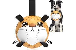 QDAN Dog Soccer Ball, 8 Inches Dog Ball for Medium Large Dogs, PU Dog Soccer Ball with Straps Interactive Dog Toys, Dog Tug of War Toy for Outside Indoor Birthday Gifts (Cheetah)