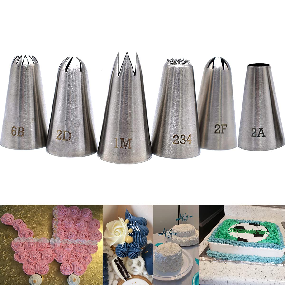 1M 2A 2D 2F 6B 234 Piping Nozzle Set,Large Icing Piping Tip Kit,Stainless Steel Nozzles for Cupcake Cookie Cake Decorating
